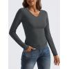 imageTrendy Queen Long Sleeve Shirts for Women 2025 Fall Fashion V Neck Basics Crop Tops Slim Fitted Y2K Tops Outfits ClothesGray
