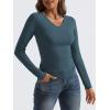 imageTrendy Queen Long Sleeve Shirts for Women 2025 Fall Fashion V Neck Basics Crop Tops Slim Fitted Y2K Tops Outfits ClothesHaze Blue