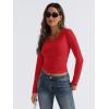 imageTrendy Queen Long Sleeve Shirts for Women 2025 Fall Fashion V Neck Basics Crop Tops Slim Fitted Y2K Tops Outfits ClothesRed