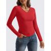imageTrendy Queen Long Sleeve Shirts for Women 2025 Fall Fashion V Neck Basics Crop Tops Slim Fitted Y2K Tops Outfits ClothesRed