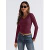 imageTrendy Queen Long Sleeve Shirts for Women 2025 Fall Fashion V Neck Basics Crop Tops Slim Fitted Y2K Tops Outfits ClothesWine Red