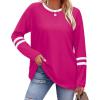imageSAMPEEL Long Sleeve Shirts for Women Color Block Casual Tops Crew Neck Fall Basic Tees Fashion Clothes 202507 Hot Pink