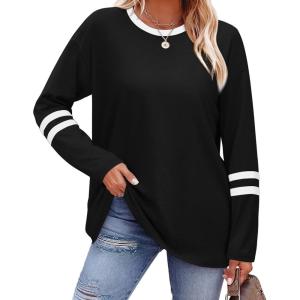 imageSAMPEEL Long Sleeve Shirts for Women Color Block Casual Tops Crew Neck Fall Basic Tees Fashion Clothes 202502 Black