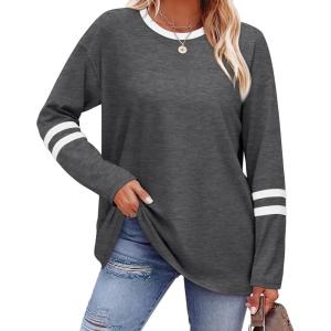 imageSAMPEEL Long Sleeve Shirts for Women Color Block Casual Tops Crew Neck Fall Basic Tees Fashion Clothes 202506 Grey