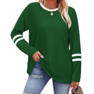 imageSAMPEEL Long Sleeve Shirts for Women Color Block Casual Tops Crew Neck Fall Basic Tees Fashion Clothes 202508 Green