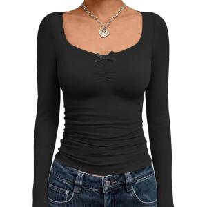 imageTrendy Queen Womens Long Sleeve Tops Going Out Top Trendy Cute Shirt Y2k Clothes Fashion Clothing Fall Outfits 2025Black