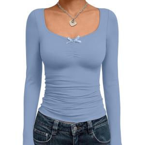 imageTrendy Queen Womens Long Sleeve Tops Going Out Top Trendy Cute Shirt Y2k Clothes Fashion Clothing Fall Outfits 2025Blue Gray