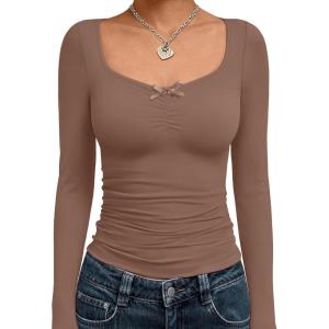 imageTrendy Queen Womens Long Sleeve Tops Going Out Top Trendy Cute Shirt Y2k Clothes Fashion Clothing Fall Outfits 2025Brown