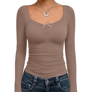 imageTrendy Queen Womens Long Sleeve Tops Going Out Top Trendy Cute Shirt Y2k Clothes Fashion Clothing Fall Outfits 2025Coffeegrey