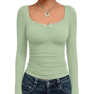 imageTrendy Queen Womens Long Sleeve Tops Going Out Top Trendy Cute Shirt Y2k Clothes Fashion Clothing Fall Outfits 2025Fruit Green