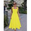 imageKaximil Womens Square Neck Corset A Line Maxi Dress Ruffle Ruched Waist Flowy Long DressesYellow