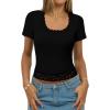imageWomen Lace Crop Tops Sexy Summer Shot Sleeve Shirts Square Neck Blosues Going Out Y2K Trendy Basic Fitted T ShirtsBlack