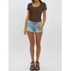 imageWomen Lace Crop Tops Sexy Summer Shot Sleeve Shirts Square Neck Blosues Going Out Y2K Trendy Basic Fitted T ShirtsBrown