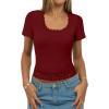imageWomen Lace Crop Tops Sexy Summer Shot Sleeve Shirts Square Neck Blosues Going Out Y2K Trendy Basic Fitted T ShirtsRed