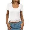 imageWomen Lace Crop Tops Sexy Summer Shot Sleeve Shirts Square Neck Blosues Going Out Y2K Trendy Basic Fitted T ShirtsWhite