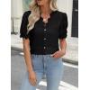 imageWomen Lace Tops Summer V Neck Dressy Casual Button Down Blouses Ruffle Short Sleeve Business Work ShirtsBlack