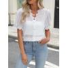 imageWomen Lace Tops Summer V Neck Dressy Casual Button Down Blouses Ruffle Short Sleeve Business Work ShirtsWhite