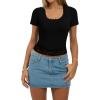 imageWomen Lace Crop Tops Sexy Summer Shot Sleeve Shirts Square Neck Blosues Going Out Y2K Trendy Basic Fitted T ShirtsBlack