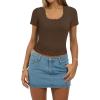 imageWomen Lace Crop Tops Sexy Summer Shot Sleeve Shirts Square Neck Blosues Going Out Y2K Trendy Basic Fitted T ShirtsBrown