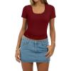 imageWomen Lace Crop Tops Sexy Summer Shot Sleeve Shirts Square Neck Blosues Going Out Y2K Trendy Basic Fitted T ShirtsRed
