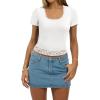 imageWomen Lace Crop Tops Sexy Summer Shot Sleeve Shirts Square Neck Blosues Going Out Y2K Trendy Basic Fitted T ShirtsWhite