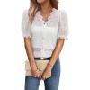 imageWomen Lace Tops Summer V Neck Dressy Casual Button Down Blouses Ruffle Short Sleeve Business Work ShirtsWhite