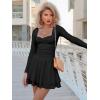 imageKaximil Womens Long Sleeve Square Neck Mini Dress Ruched Ruffle Corset A Line Party Short DressesBlack