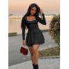 imageKaximil Womens Long Sleeve Square Neck Mini Dress Ruched Ruffle Corset A Line Party Short DressesBlack