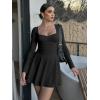imageKaximil Womens Long Sleeve Square Neck Mini Dress Ruched Ruffle Corset A Line Party Short DressesBlack