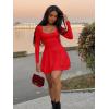 imageKaximil Womens Long Sleeve Square Neck Mini Dress Ruched Ruffle Corset A Line Party Short DressesRed