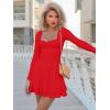 imageKaximil Womens Long Sleeve Square Neck Mini Dress Ruched Ruffle Corset A Line Party Short DressesRed
