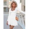 imageKaximil Womens Long Sleeve Square Neck Mini Dress Ruched Ruffle Corset A Line Party Short DressesWhite