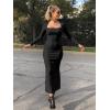 imageKaximil Womens Sexy Long Sleeve Wedding Guest Maxi Dress Slip Square Neck Bodycon Cocktail Long DressesBlack