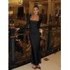 imageKaximil Womens Sexy Long Sleeve Wedding Guest Maxi Dress Slip Square Neck Bodycon Cocktail Long DressesBlack