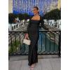 imageKaximil Womens Sexy Long Sleeve Wedding Guest Maxi Dress Slip Square Neck Bodycon Cocktail Long DressesBlack