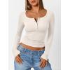 imageTrendy Queen Long Sleeve Shirts for Women Henley Ribbed Fall Tops Dressy Business Casual Teen Girl Winter Cute Basic TeesBeige