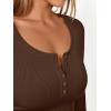 imageTrendy Queen Long Sleeve Shirts for Women Henley Ribbed Fall Tops Dressy Business Casual Teen Girl Winter Cute Basic TeesBrown