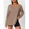 imageTrendy Queen Oversized Tshirts for Women Workout Plus Size Gym Tops V Neck Long Sleeve T Shirts Spring Casual Basic TeesKhaki