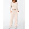 imageTrendy Queen Womens 2 Piece Matching Lounge Set Long Sleeve Slightly Crop Top Wide Leg Pants Casual SweatsuitBeige