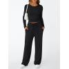 imageTrendy Queen Womens 2 Piece Matching Lounge Set Long Sleeve Slightly Crop Top Wide Leg Pants Casual SweatsuitBlack