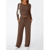 imageTrendy Queen Womens 2 Piece Matching Lounge Set Long Sleeve Slightly Crop Top Wide Leg Pants Casual SweatsuitCocoa