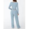 imageTrendy Queen Womens 2 Piece Matching Lounge Set Long Sleeve Slightly Crop Top Wide Leg Pants Casual SweatsuitLight Blue