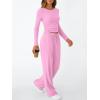 imageTrendy Queen Womens 2 Piece Matching Lounge Set Long Sleeve Slightly Crop Top Wide Leg Pants Casual SweatsuitLight Pink