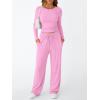 imageTrendy Queen Womens 2 Piece Matching Lounge Set Long Sleeve Slightly Crop Top Wide Leg Pants Casual SweatsuitLight Pink