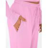 imageTrendy Queen Womens 2 Piece Matching Lounge Set Long Sleeve Slightly Crop Top Wide Leg Pants Casual SweatsuitLight Pink