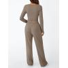 imageTrendy Queen Womens 2 Piece Matching Lounge Set Long Sleeve Slightly Crop Top Wide Leg Pants Casual SweatsuitMocha