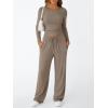 imageTrendy Queen Womens 2 Piece Matching Lounge Set Long Sleeve Slightly Crop Top Wide Leg Pants Casual SweatsuitMocha