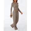 imageTrendy Queen Womens 2 Piece Matching Lounge Set Long Sleeve Slightly Crop Top Wide Leg Pants Casual SweatsuitMocha