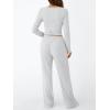 imageTrendy Queen Womens 2 Piece Matching Lounge Set Long Sleeve Slightly Crop Top Wide Leg Pants Casual SweatsuitOatmeal Grey
