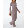 imageTrendy Queen Womens 2 Piece Matching Lounge Set Long Sleeve Slightly Crop Top Wide Leg Pants Casual SweatsuitRose Taupe